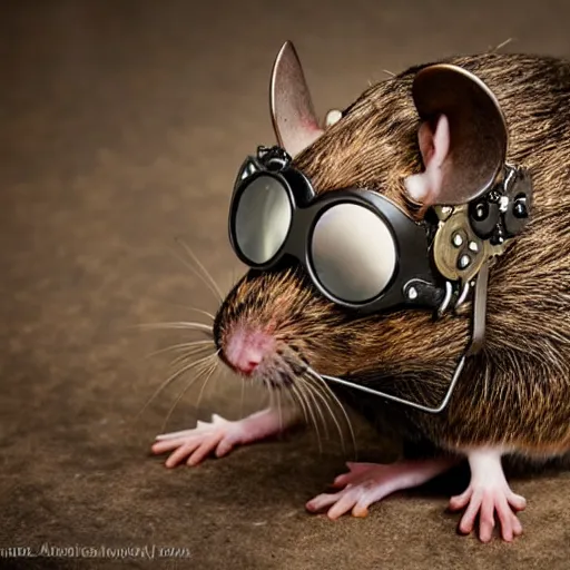 Prompt: a rat with steampunk googles, by Kirsty Mitchell