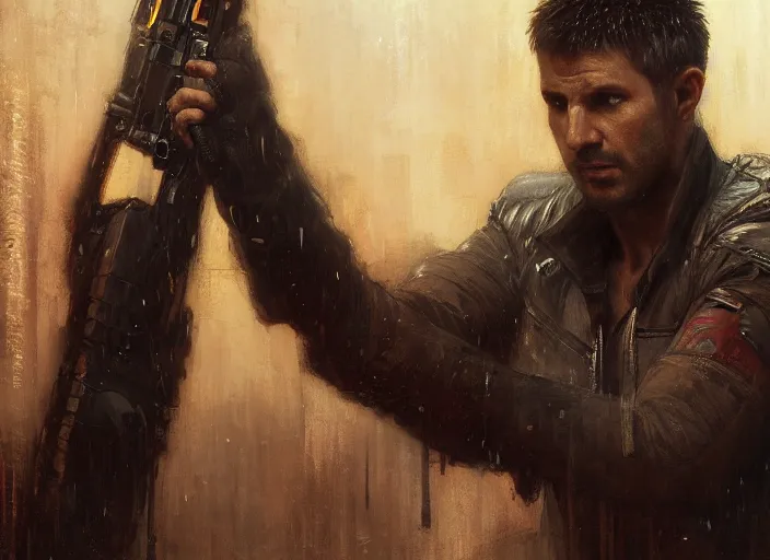 Prompt: android evading blade runner ( blade runner 2 0 4 9, dystopian, cyberpunk 2 0 7 7 character design ). orientalist portrait by john william waterhouse and james gurney and theodore ralli and nasreddine dinet, oil on canvas. cinematic, hyper realism, realistic proportions, dramatic lighting, high detail 4 k