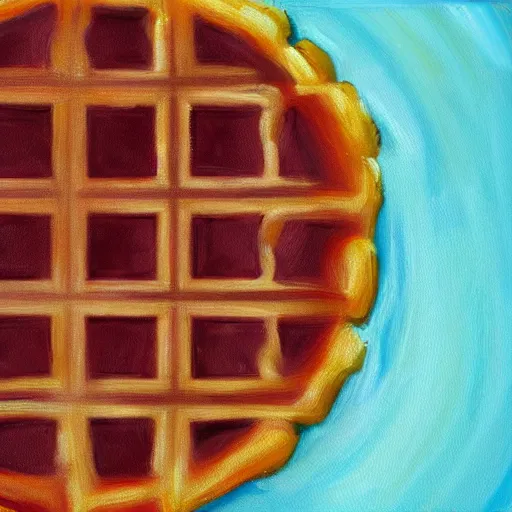 Image similar to oil painting of an eggo waffle