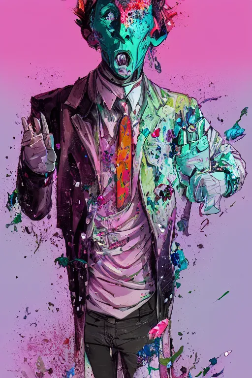 Prompt: wealthy male half necromancer, made of white gucci fabric, pixiv fanbox, dramatic lighting, maximalist pastel color palette, splatter paint, pixar and disney exploded - view drawing, graphic novel by fiona staples and dustin nguyen peter elson alan bean wangechi mutu, clean cel shaded vector art, trending on artstation