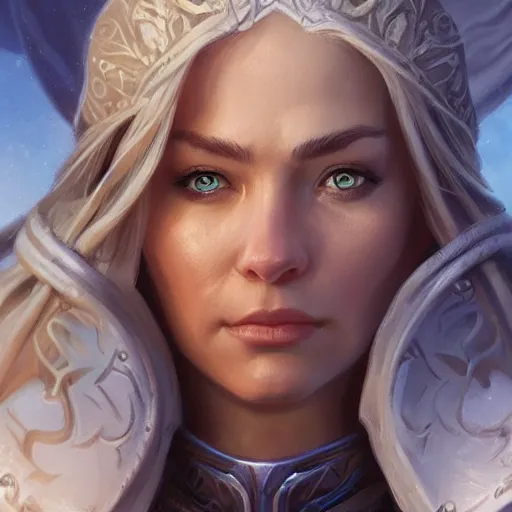 Image similar to jaina proudmoore character portrait, close up, concept art, intricate details, highly detailed photorealistic portrait by michael komarck, adam hughes, seseon yoon, artgerm and warren louw