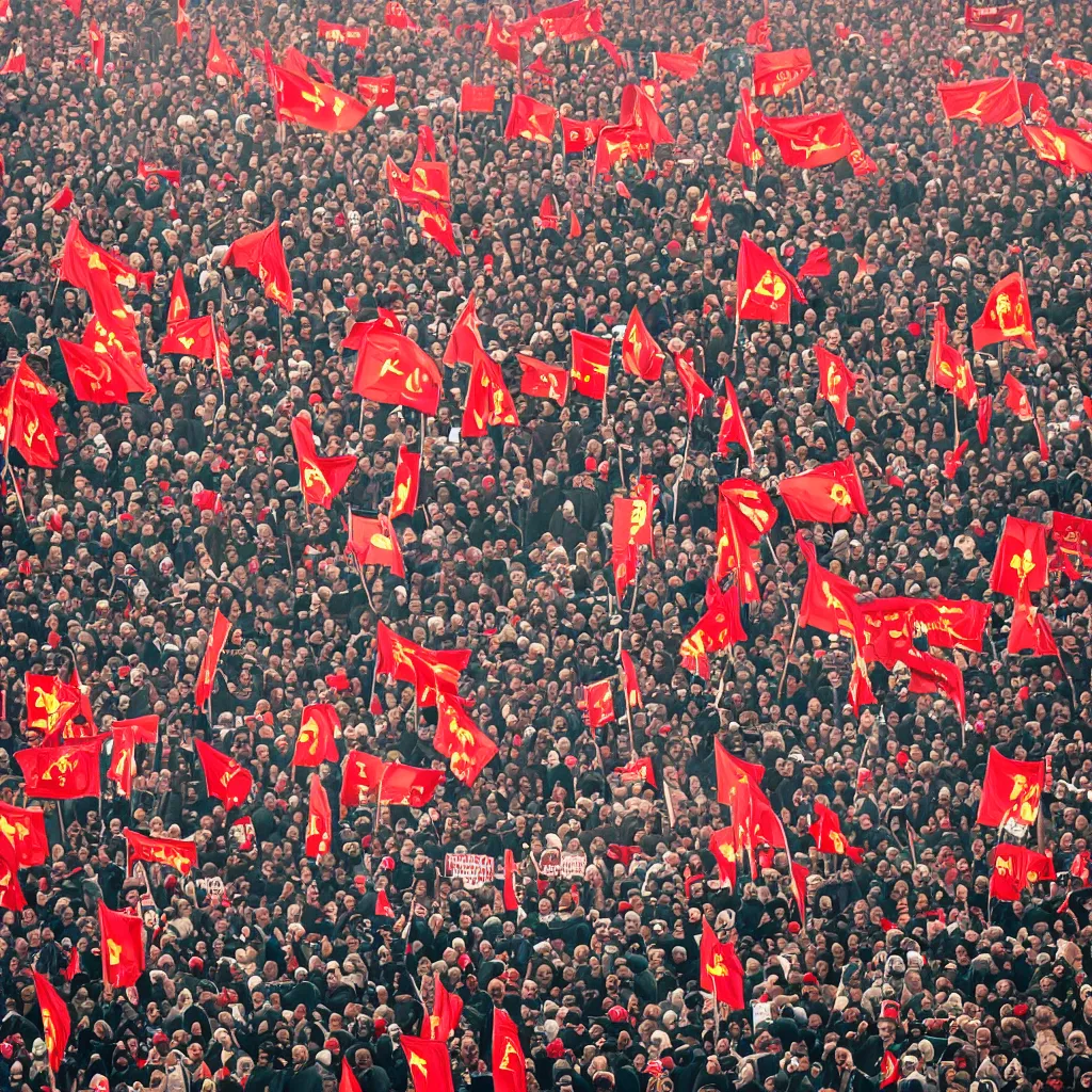 Prompt: the masses rise up against the tyranny, communist propaganda poster style, 8 k hd