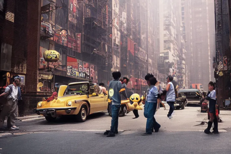 Prompt: closeup potrait of a pokemon battle in a smoky new york back street, natural light, sharp, detailed face, magazine, press, photo, Steve McCurry, David Lazar, Canon, Nikon, focus