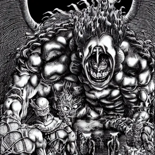 Prompt: the deepest pits of hell by kentaro miura, hyper-detailed masterpiece