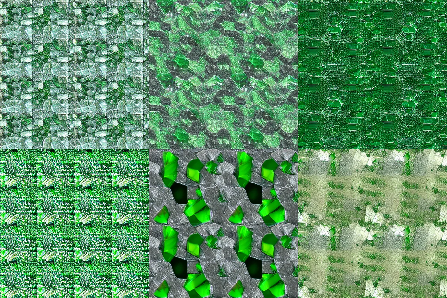 Prompt: grasslike crystal shards, glassy crystalline glass, shiny green crystal shards, 2d texture, tileable texture, seamless texture