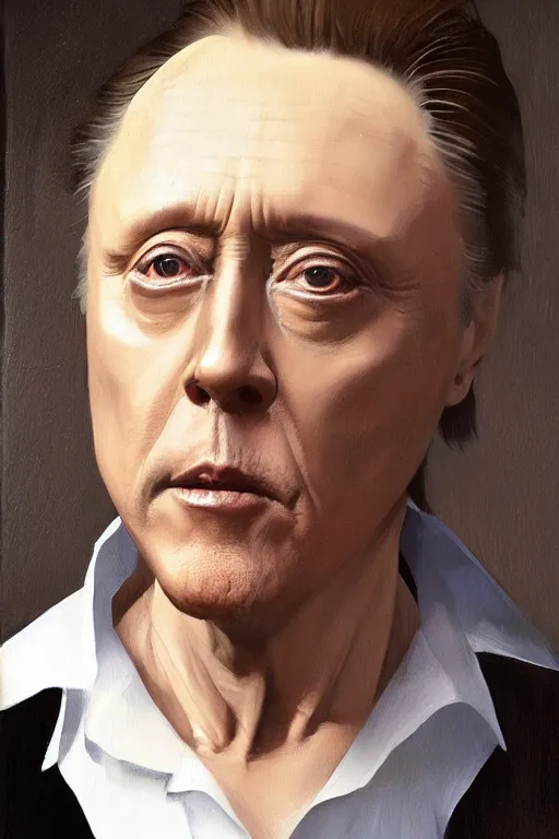 Prompt: a charicature of christopher walken, masterpiece painting by artgerm and greg rutkowski and caravaggio and vermeer