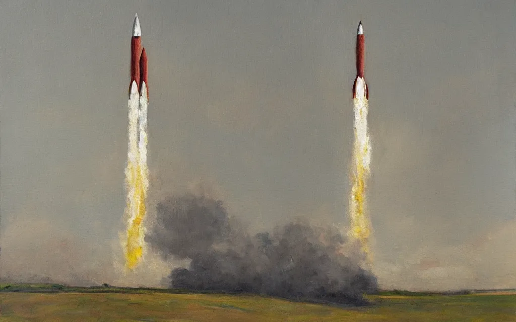 Image similar to a painting of a rocket, by vilhelms purvitis, oil on canvas