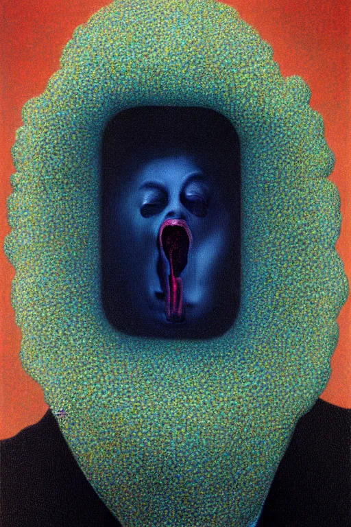 Prompt: a vibrant ultraclear closeup portrait of scream by rene magritte collaborated with gustave dore, colorful flat surreal, ethereal, intricate, sharp focus, illustration, highly detailed, digital painting, concept art, masterpiece