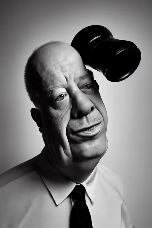 Image similar to studio portrait of man that looks excactly like homer simpson, lookalike, as if homer simpson came to life, soft light, black background, fine details, close - up, award winning photo by martin schoeller