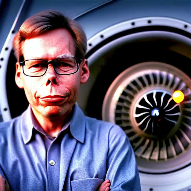 Prompt: a photo of bob lazar standing by his jet engine honda civic, cinematic lighting, detailed symmetrical face, photorealistic, highly detailed