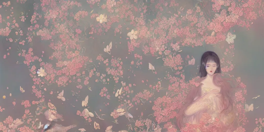 Image similar to breathtaking delicate detailed concept art painting pattern blend of flowers and girls, by hsiao - ron cheng, bizarre compositions, exquisite detail, pastel colors, 8 k