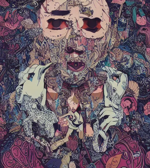 Prompt: portrait, nightmare anomalies, leaves with a knife by miyazaki, violet and pink and white palette, illustration, kenneth blom, mental alchemy, james jean, pablo amaringo, naudline pierre, contemporary art, hyper detailed