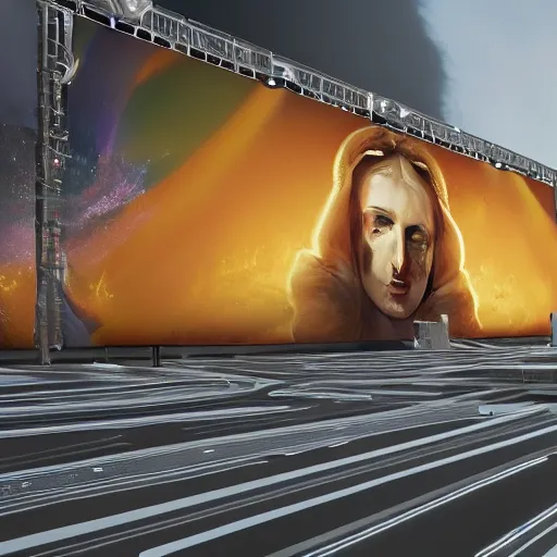 Image similar to sci-fi wall structure on the coronation of napoleon painting and photogrammetry point cloud digital billboard in the middle, unreal engine 5, keyshot, octane, artstation trending, ultra high detail, ultra realistic, cinematic, 8k, 16k, in style of zaha hadid, colors in style of nanospace Michael Menzelincev, colors in style of the Blade Runner 2049, in plastic, dark, tilt shift,