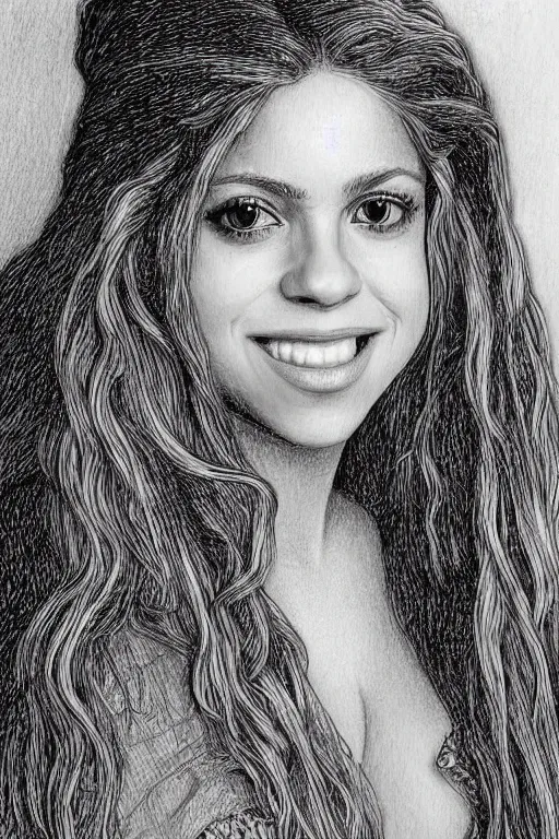 Image similar to a portrait of shakira in the style of leonardo da vinci drawing