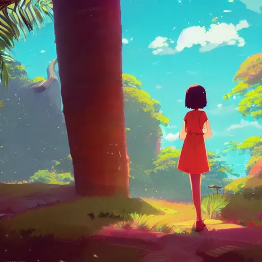 Image similar to enjoying the holidays in seychelles, detailed, cory loftis, james gilleard, atey ghailan, makoto shinkai, goro fujita, studio ghibli, rim light, exquisite lighting, clear focus, very coherent, plain background