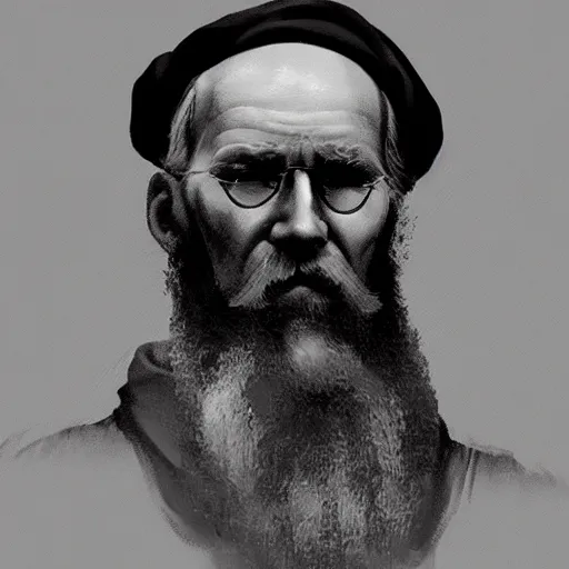 Image similar to painting of leo tolstoy as hacker, leo tolstoy coding, leo tolstoy a hacker, trending on artstation, unreal engine, fantasy art