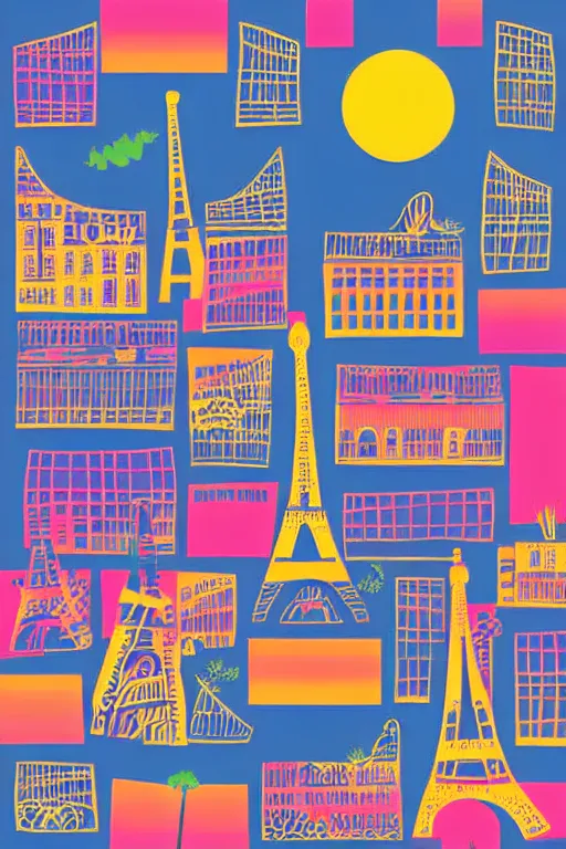 Image similar to minimalist boho style art of colorful paris at sunrise, illustration, vector art