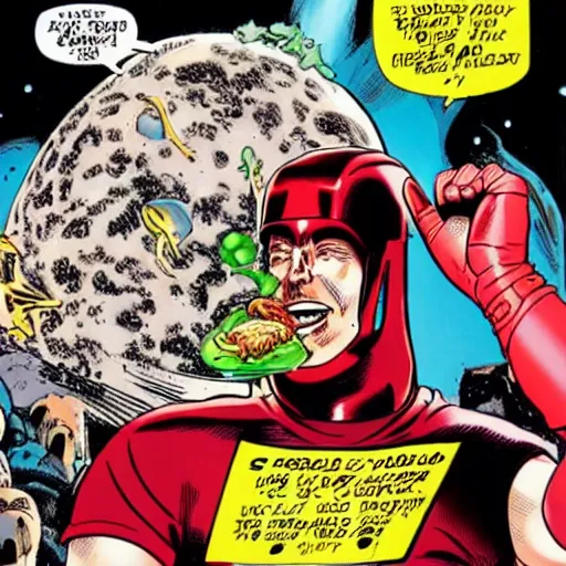 Image similar to elon musk eating a planet by jack kirby, new gods comic book cover