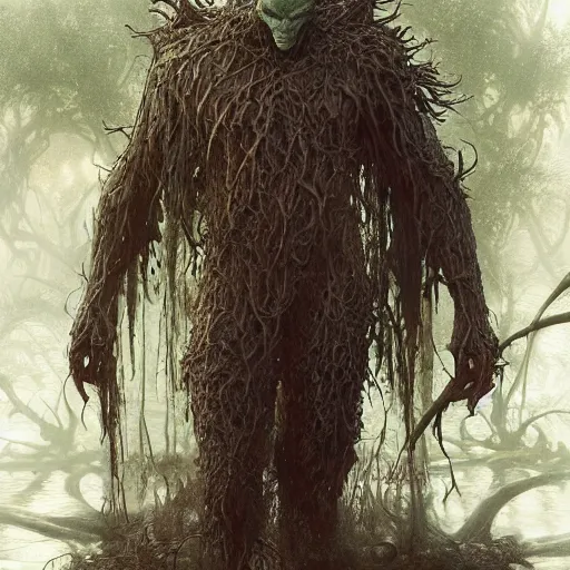 Image similar to swamp thing, ultra realistic, concept art, intricate details, eerie, highly detailed, photorealistic, octane render, 8 k, unreal engine. art by ed binkley and ellen jewett and artgerm and greg rutkowski and alphonse mucha