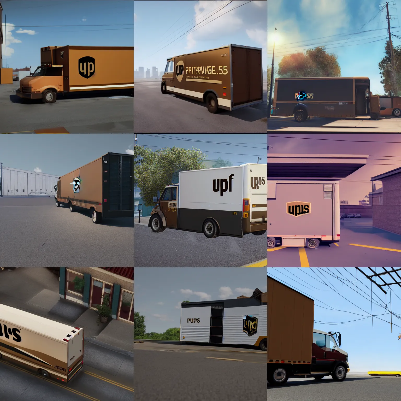 Image similar to a ups truck got stuck on a roof, digital art, unreal engine 5, 4 k