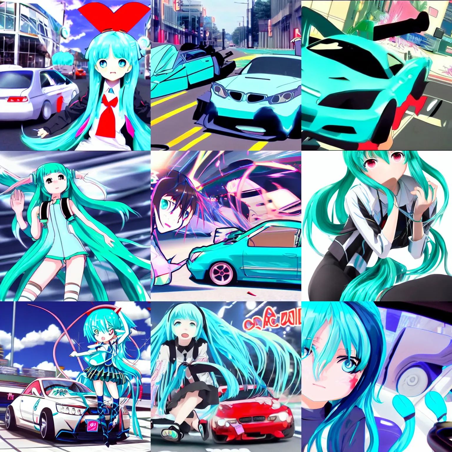 Prompt: miku car crash anime