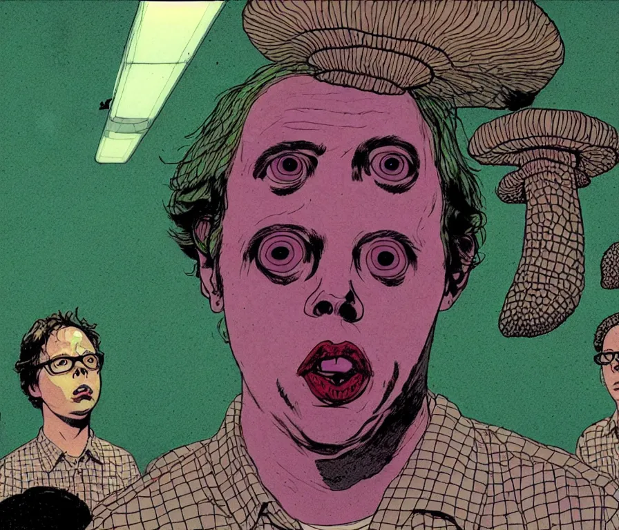 Image similar to todd solondz tripping on mushrooms and becoming god | vivid colors : storyboard, realistic. by gabriel hardman, joe alves, j. todd anderson, chris bonura. cinematic atmosphere, detailed and intricate, perfect anatomy