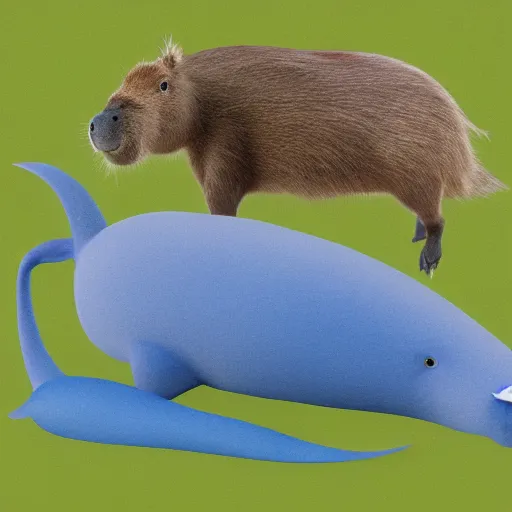 Image similar to capybara and blue whale morphed together, half blue whale half capybara, real photo, highly detailed