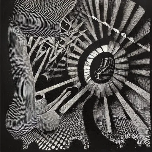 Image similar to empty dark black void, extremely detailed intricate masterpiece by dr. seuss and max ernst
