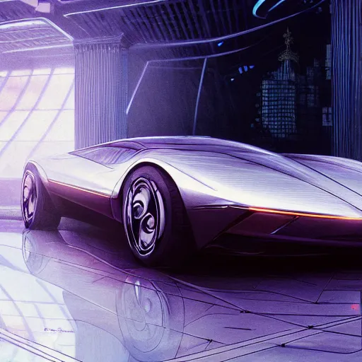 Prompt: detailed intricate digital illustration by greg rutkowski and artgerm and wlop and sanford robinson gifford ; 1 9 9 4 concept car electric vehicle, sharp, smooth, closeup view ; bright, glowing, vintage headlights and 1 9 9 0 s design ; sharp focus, depth of field, front angle shot, head on