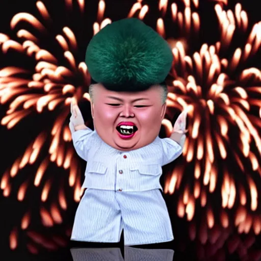 Prompt: fireworks that look like a screaming kim jong un doll