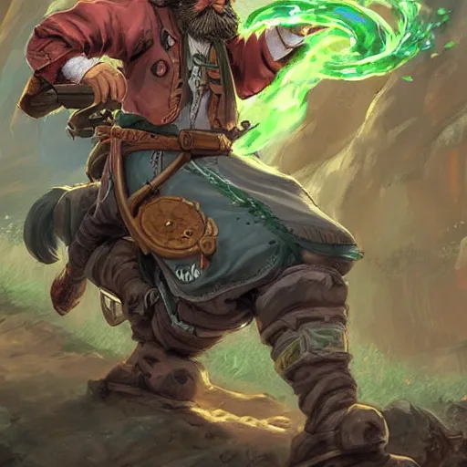 Prompt: a bearded and long haired bicycle food delivery worker with a green bag on his back in Europe, hearthstone art style, epic fantasy style art by kim jung gi, fantasy epic digital art