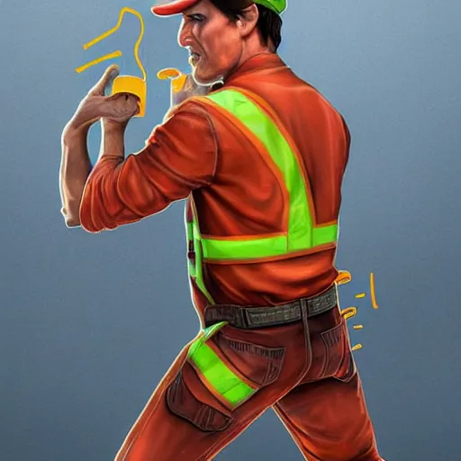 Image similar to tom cruise dressed as a construction worker planting fries, digital art, highly - detailed, artstation cgsociety masterpiece