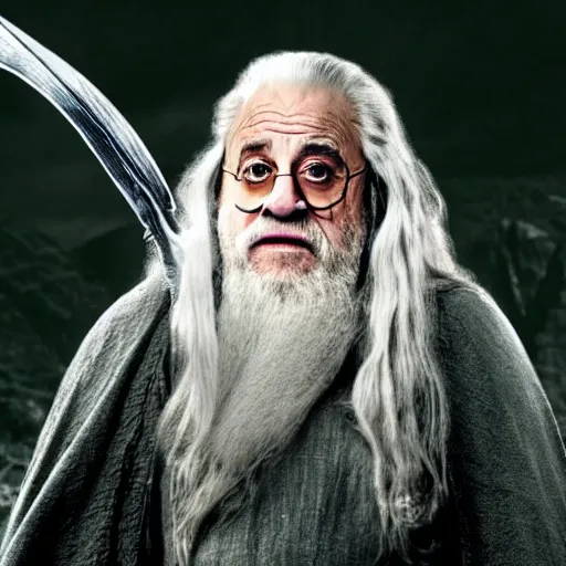 Image similar to danny devito starring as gandalf the white in the 2 0 2 4 lord of the rings movie, full body, hyper realistic, high quality, wide angle, always sunny in philadelphia