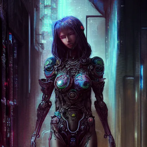 Image similar to a highly detailed long shot photo of cyberpunk female character by ayami kojima, elf, beksinski, giger, intricate, digital painting, artstation, concept art, smooth, sharp focus