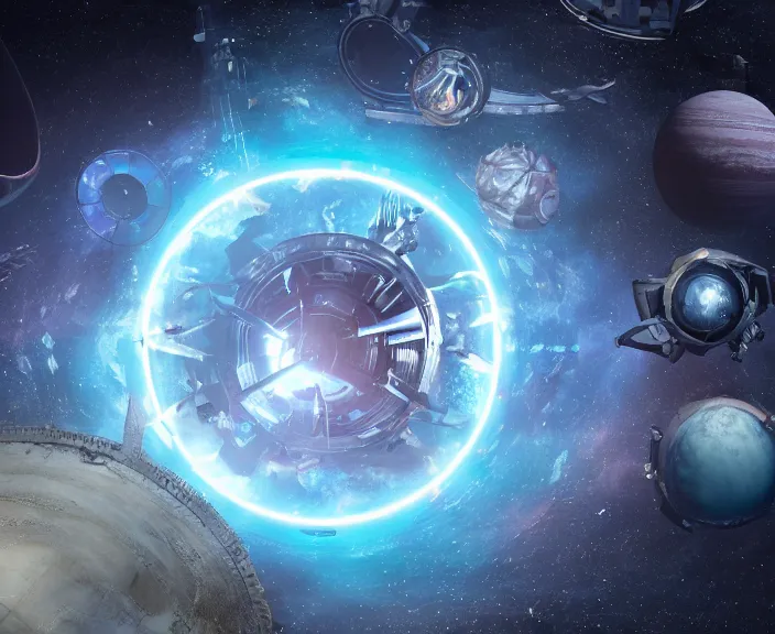 Image similar to a space junkyard forming a tilted disk with vortex in the center in black starless space, a graveyard of space stations and giant space structures, dark sci - fi game map, solid black background, everything fits on the screen, no ui elements