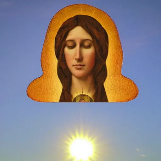 Image similar to sunset clouds in shape of a giant virgin mary face ( 1 0 0 ) like toast