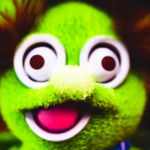 Image similar to macro 3 5 mm photo of a terrified muppet