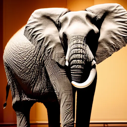 Prompt: an elephant as a guest in opera