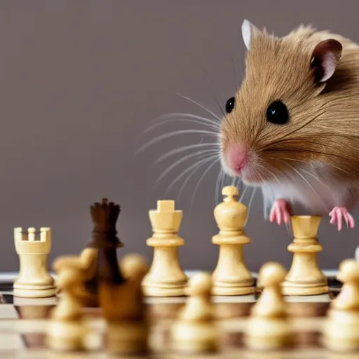 Prompt: a hamster playing chess