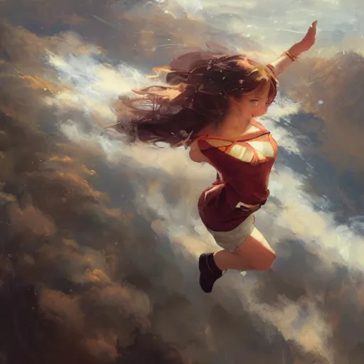 Image similar to Flying, evokes feelings of wonder and amazement, an oil painting by Krenz Cushart, trending on Artstation