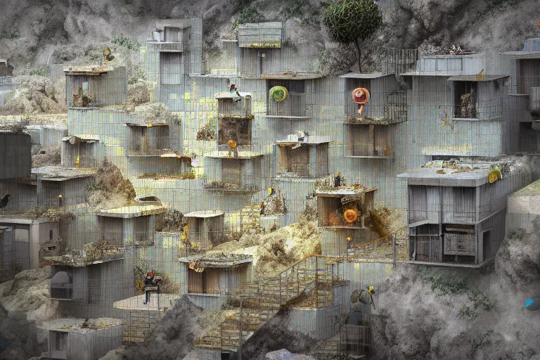 Image similar to favela simple jellyfish bunker honeybee hive, mission arts environment, industrial factory, soothing, award winning art, epic dreamlike fantasy landscape, ultra realistic,