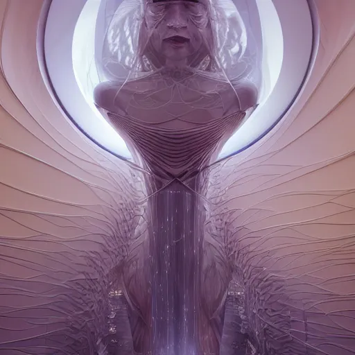 Prompt: a 3d octane render of a big goddess that goes through depression, quite a long time ago, in the library, along the way he is spiraling into madness, in the style of zaha hadid, phonon, qwaston, halcyon, and zach moebius tohrbacher, high quality, hyperdetailed, in the style of tatsuya, tsuruda, and hokusai.