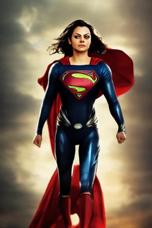 Image similar to a fancy close up of Man of Steel cast as Mila Kunis by Greg Rutkowski, full body shot