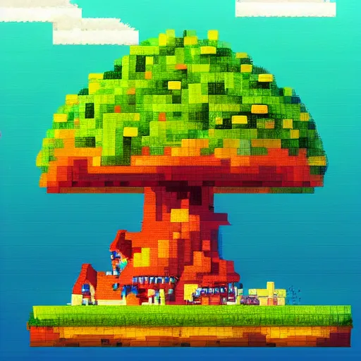 Image similar to a pixel mushroom island, trending on artstation