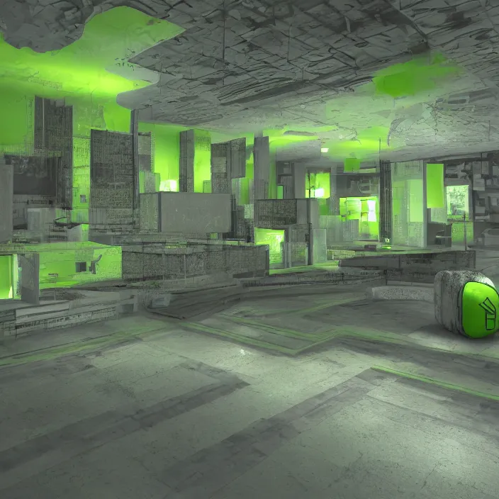 Image similar to liminal spaces, as designed by valve software, source engine render, 4 k, lime green tones