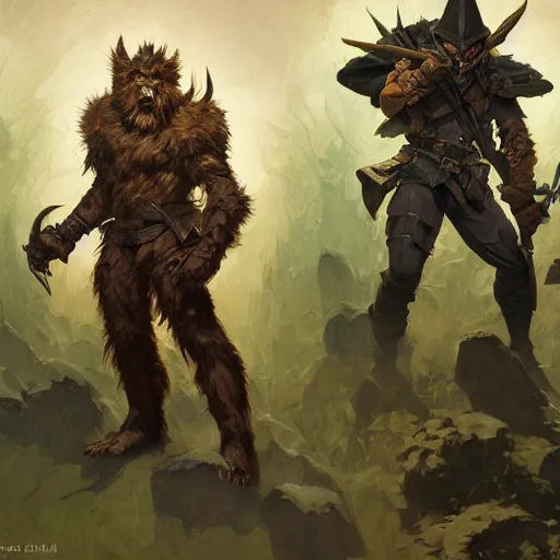 Prompt: The DnD Bugbear ranger, full body artwork by Craig Mullins, Simon Bisley, Gregory Manchess, Fernanda Suarez, Artem Demura, Alphonse Mucha, Donato Giancola, Jason Felix, Steve Argyle, Tyler Jacobson, Peter Mohrbacher, digital art, trending on artstation