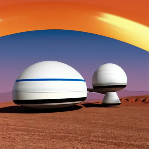 Image similar to a Space X design inspired, huge, white colored, tall, rounded rectangular shaped five-level cargo personnel planetary transport vehicle with orange accents, wires and tubes, communication systems, antennas, hemisphere shaped life support on top, stairs, big off road wheels, on a flat desert planet, bright sunlight, high quality, 3D render, long shot, clear blue sky, detailed, sharp