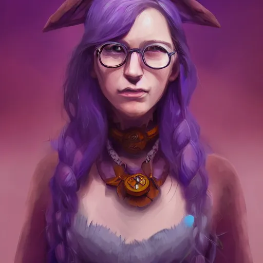 Image similar to A professional digital portrait painting of a D&D druid, painted by Rebecca Sugar, 4k, digital art, trending on cgsociety, highly detailed, upper body shot, shallow depth of field, purple and yellow lighting, professional lighting, airbrush,