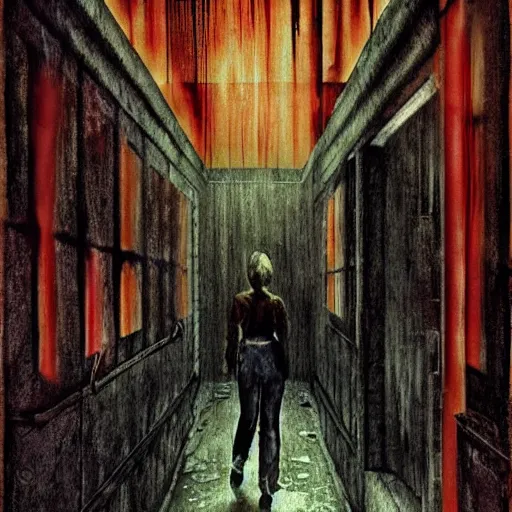 Image similar to detailed details photorealistic silent hill 2 horror game poster in the style of bob peak and alex ross, gouache and wash paints color, detailed details facial and body and human and environments and proportionate, detailed 5 k details.