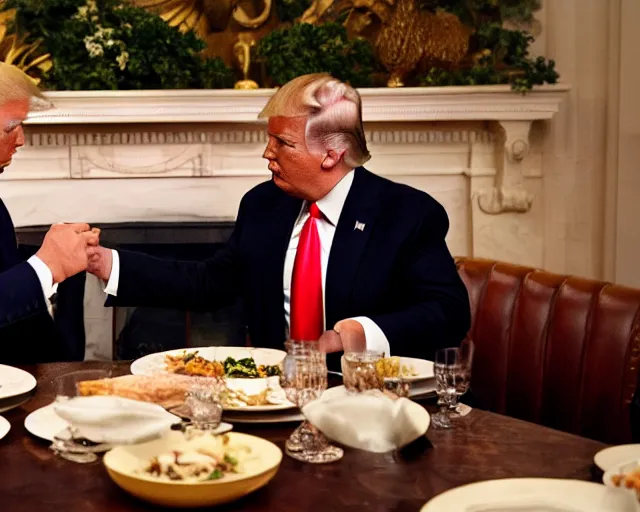 Image similar to Trump and Biden having dinner at a fancy Greek restaurant, award winning cinematic photography, 50 mm, blurred background, trending on twitter